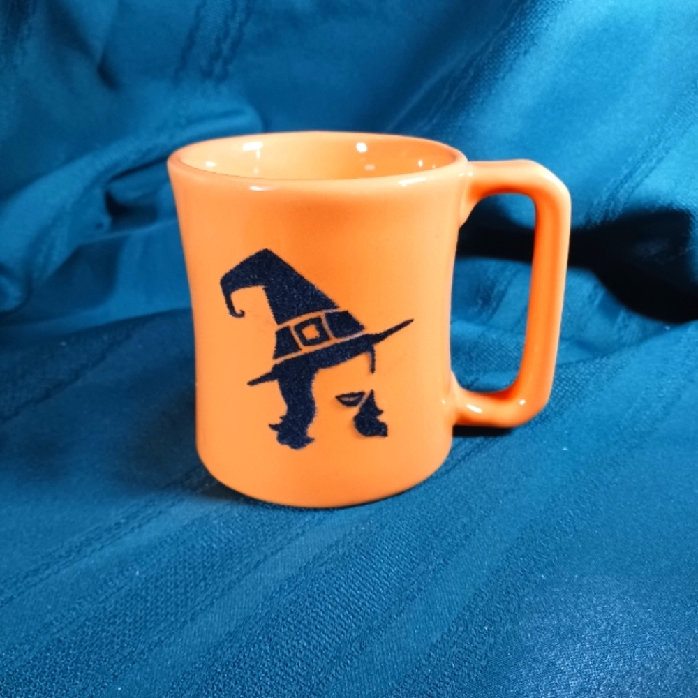 Ceramic Source Halloween  Flocked Witch Orange Mug made in USA